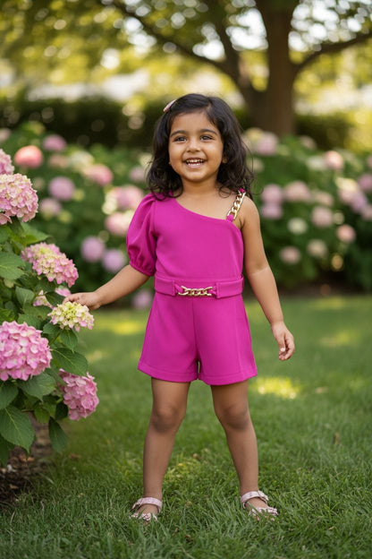 Magenta Party Jumpsuit | Stylish One-Shoulder Jumpsuit for Girls