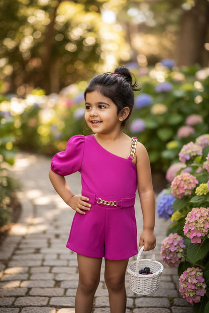 Magenta Party Jumpsuit | Stylish One-Shoulder Jumpsuit for Girls