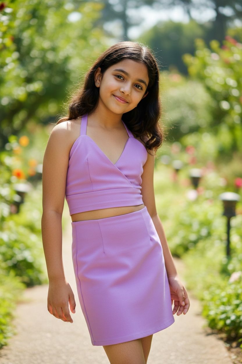 Lavender Party Co-Ord Set for Girls | Stylish Crop Top & Skirt Set | Premium Kids Wear