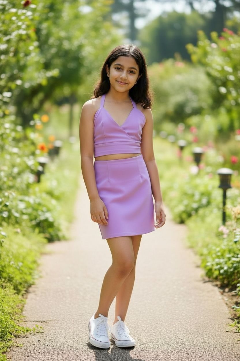 Lavender Party Co-Ord Set for Girls | Stylish Crop Top & Skirt Set | Premium Kids Wear