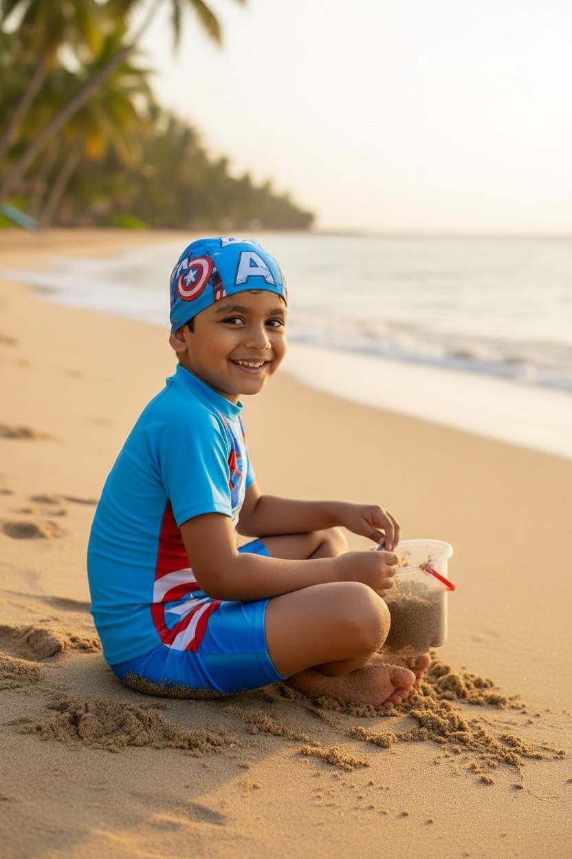 Avengers Boys Swimwear Set with Cap | Superhero Swimming Costume for Kids