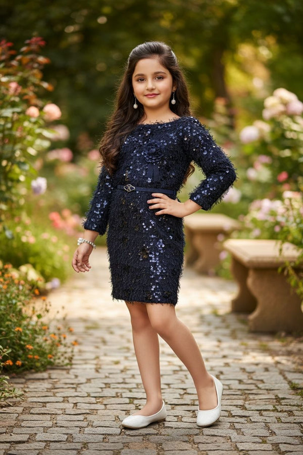 Navy Blue Sequin Party Dress | Girls Premium Kids Occasion Wear