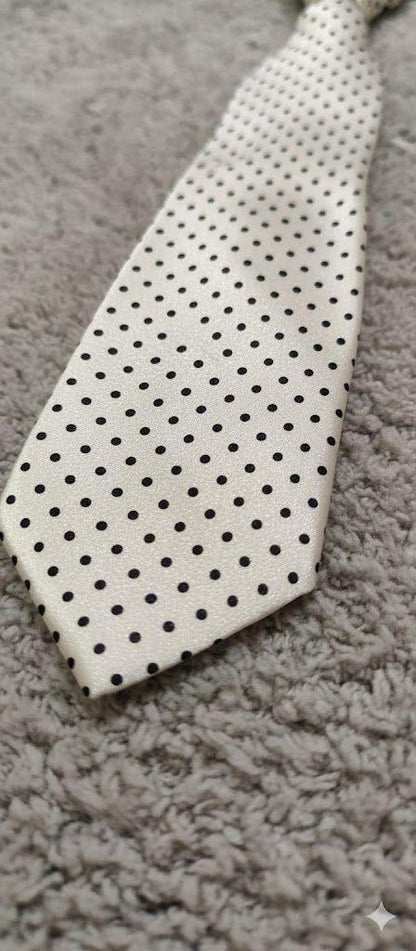 White & Black Satin Ready to Use Tie – Easy Wear Formal Accessory for Boys