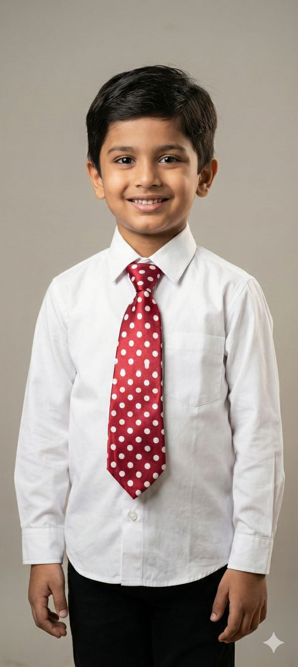 Mehroon & White Ready to Use Tie – Easy Wear Formal Accessory for Boys