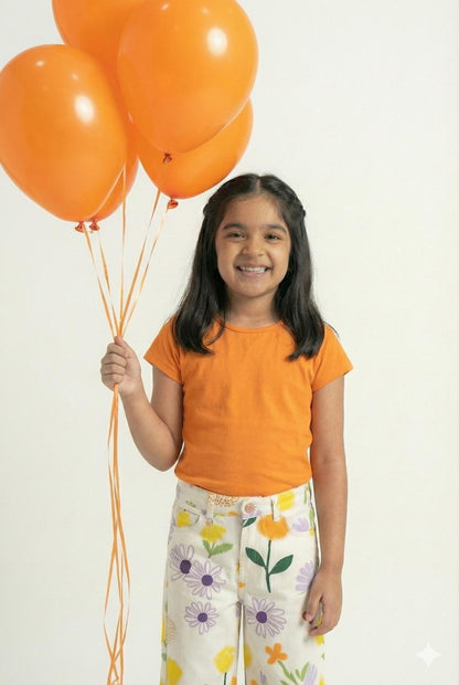 Ivory Floral printed Denim Wide Leg Fit Pants