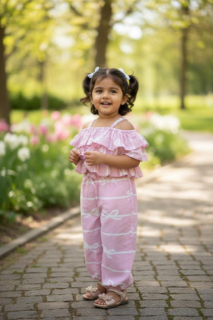 Pink & White striped Cotton Jumpsuit – Comfortable Casual Wear for Girls