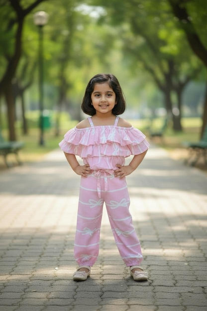 Pink & White striped Cotton Jumpsuit – Comfortable Casual Wear for Girls