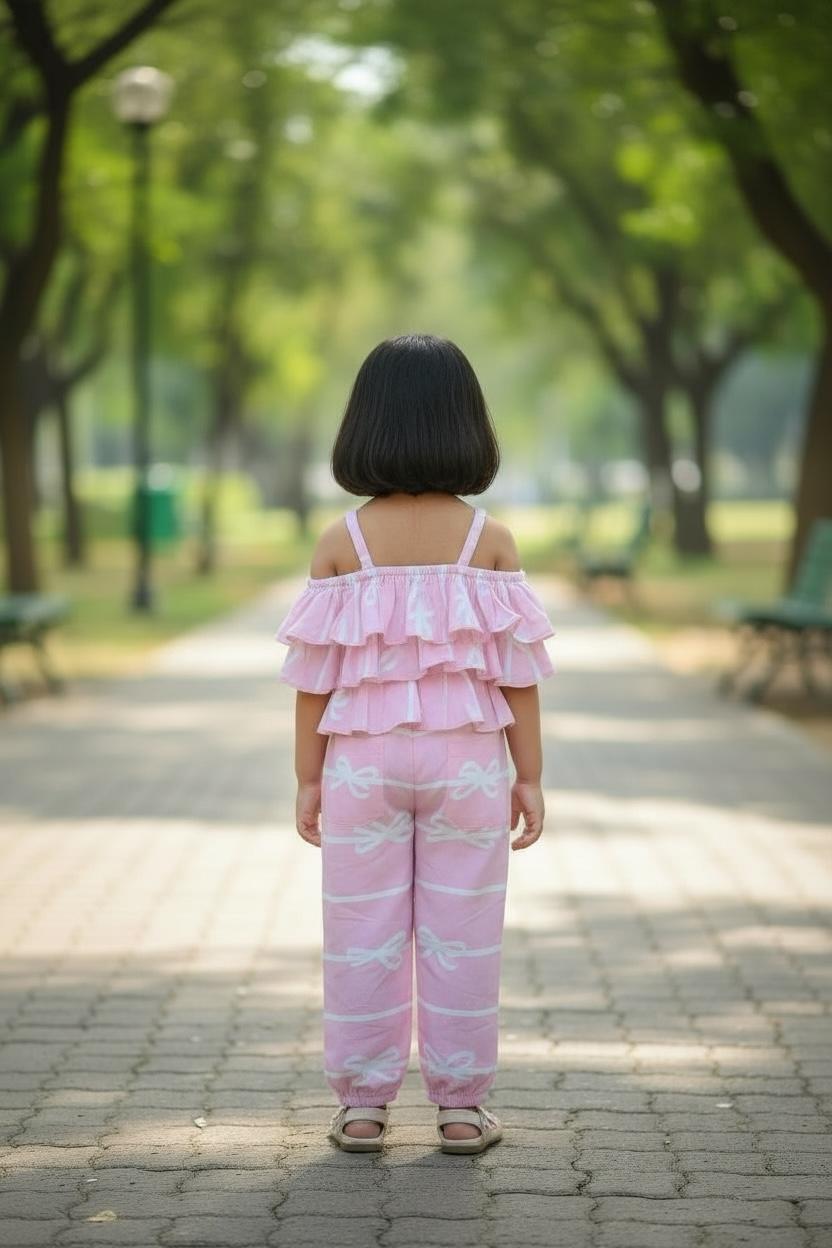 Pink & White striped Cotton Jumpsuit – Comfortable Casual Wear for Girls