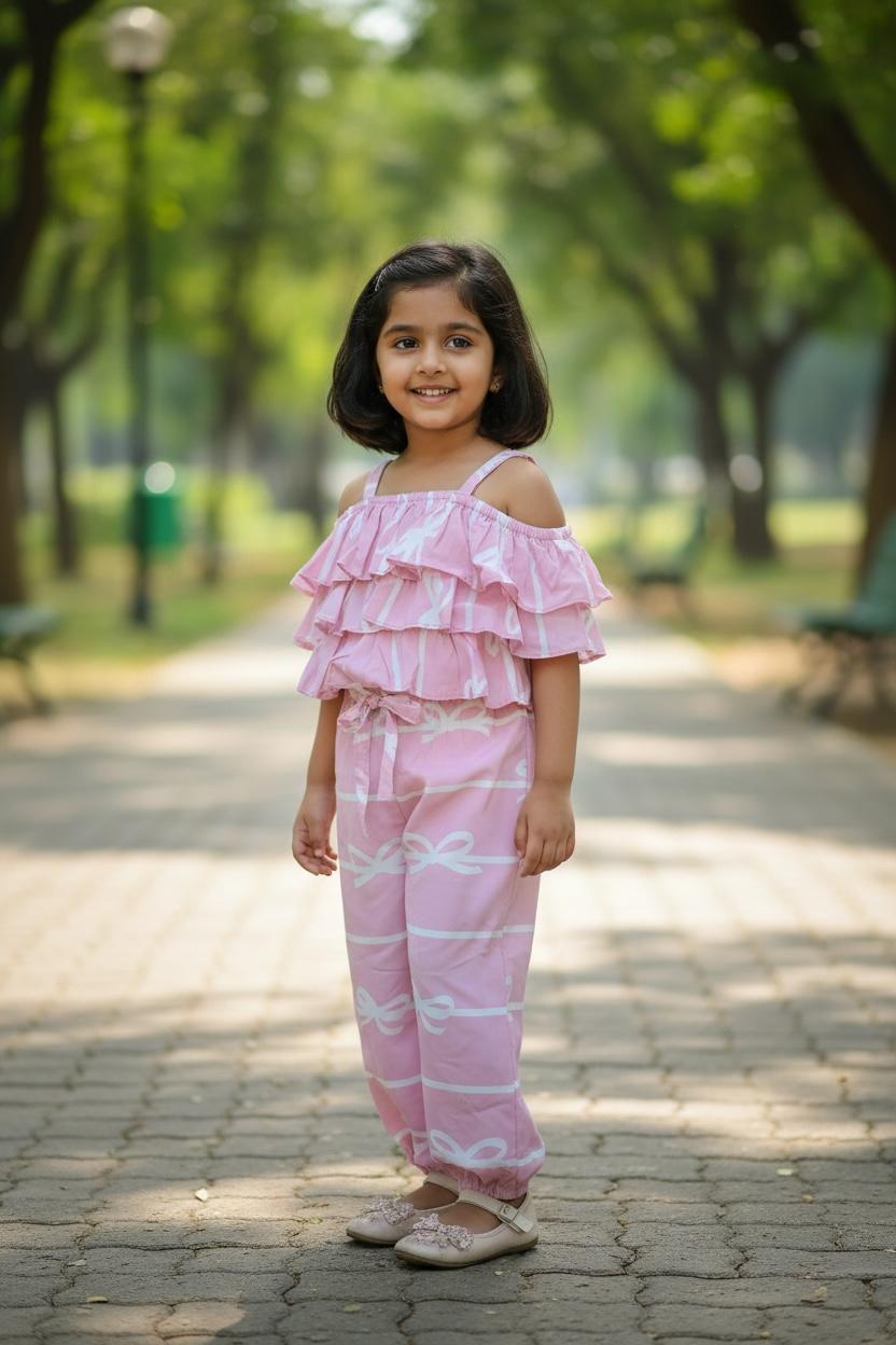 Pink & White striped Cotton Jumpsuit – Comfortable Casual Wear for Girls
