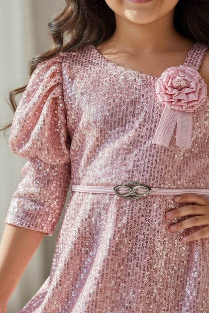 Pink Sequin Straight Dress – Elegant Party Wear for Girls