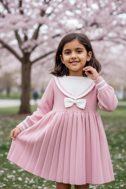 Pink Woolen Winter Dress for Girls