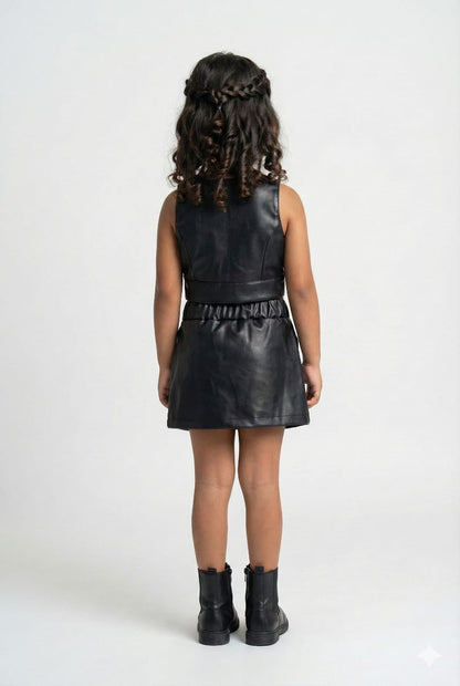 Black Faux Leather Top and Skirt Set