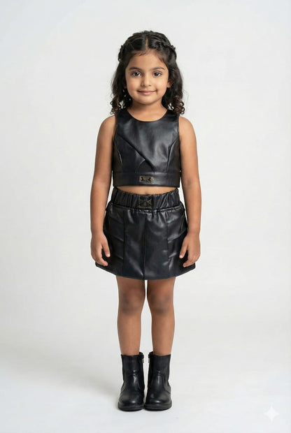 Black Faux Leather Top and Skirt Set