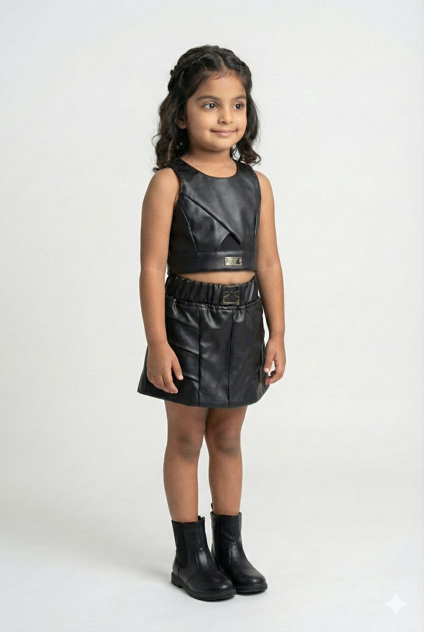 Black Faux Leather Top and Skirt Set
