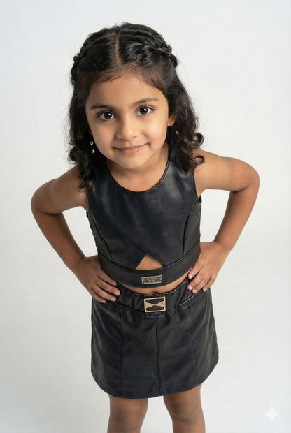 Black Faux Leather Top and Skirt Set