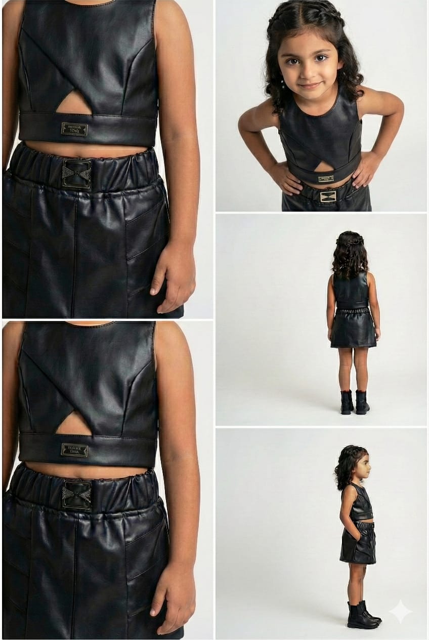 Black Faux Leather Top and Skirt Set