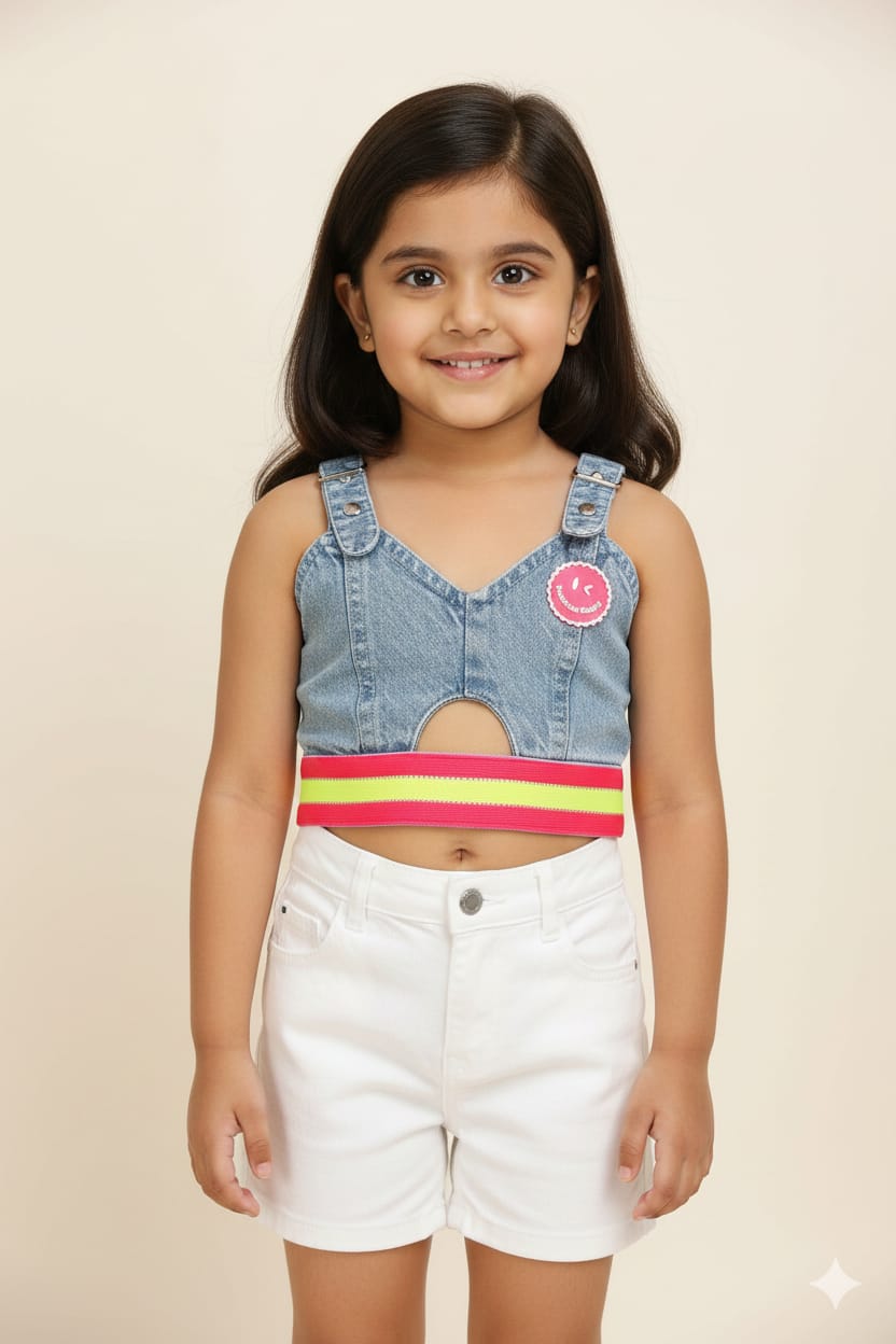 Denim Crop Top Bustier with Adjustable Straps