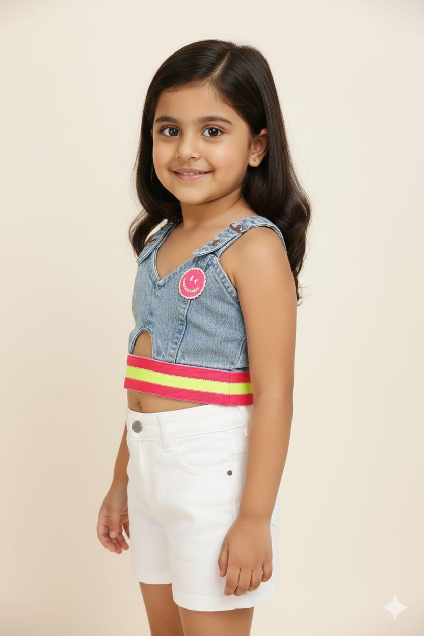 Denim Crop Top Bustier with Adjustable Straps