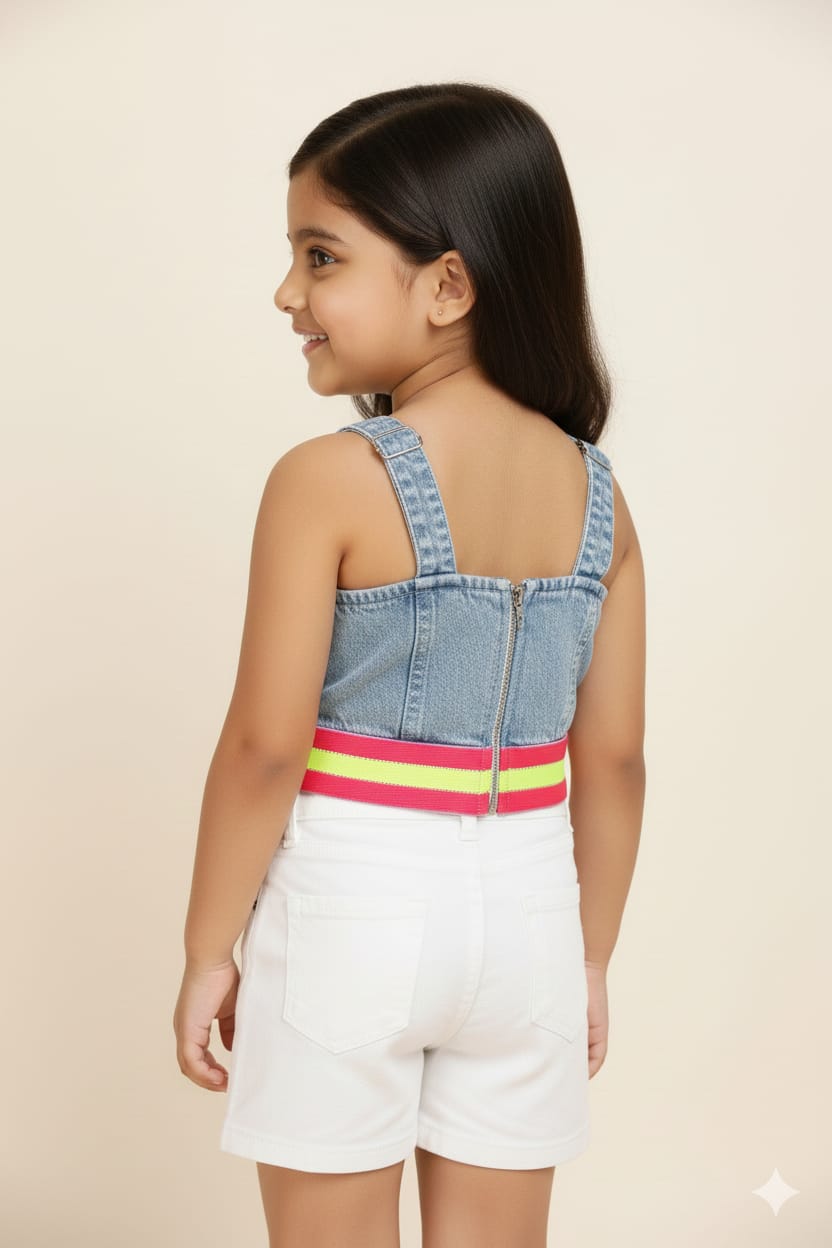 Denim Crop Top Bustier with Adjustable Straps