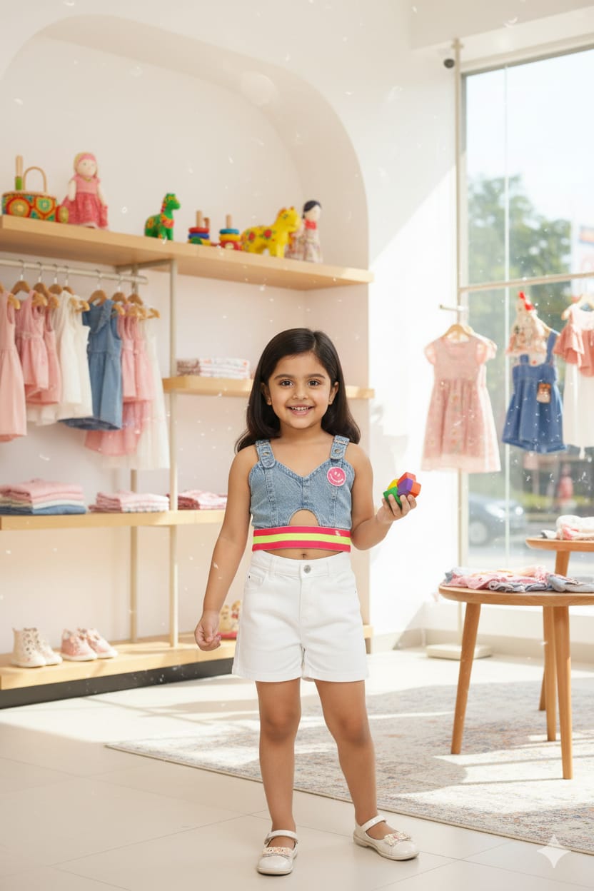 Denim Crop Top Bustier with Adjustable Straps
