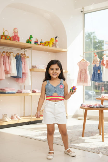 Denim Crop Top Bustier with Adjustable Straps
