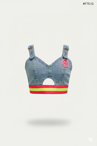 Denim Crop Top Bustier with Adjustable Straps