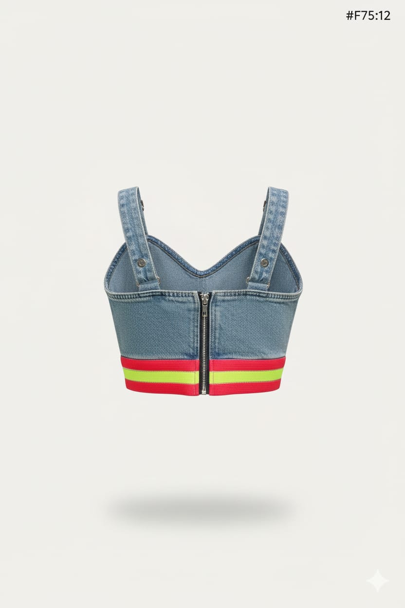 Denim Crop Top Bustier with Adjustable Straps