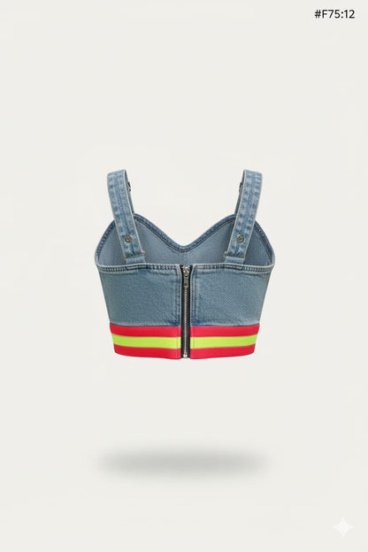 Denim Crop Top Bustier with Adjustable Straps