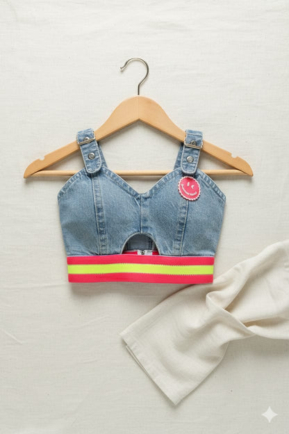 Denim Crop Top Bustier with Adjustable Straps