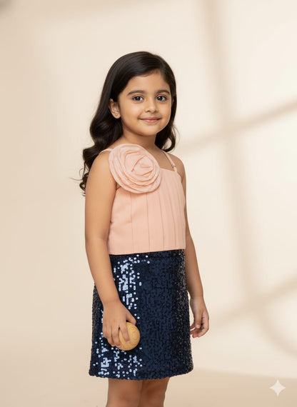 Peach Party Top with Floral Applique Strap