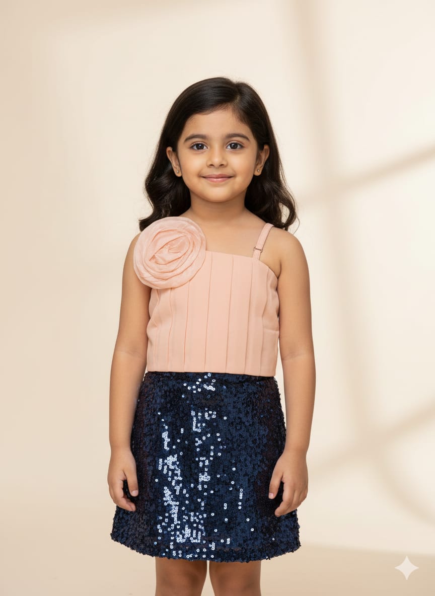 Peach Party Top with Floral Applique Strap