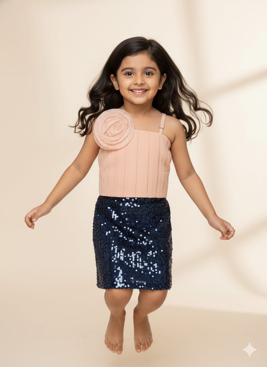 Peach Party Top with Floral Applique Strap