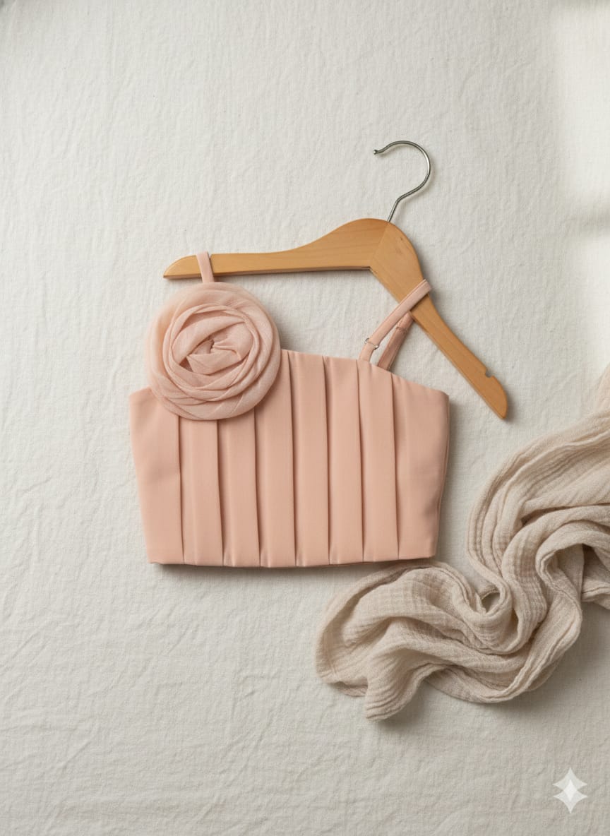 Peach Party Top with Floral Applique Strap