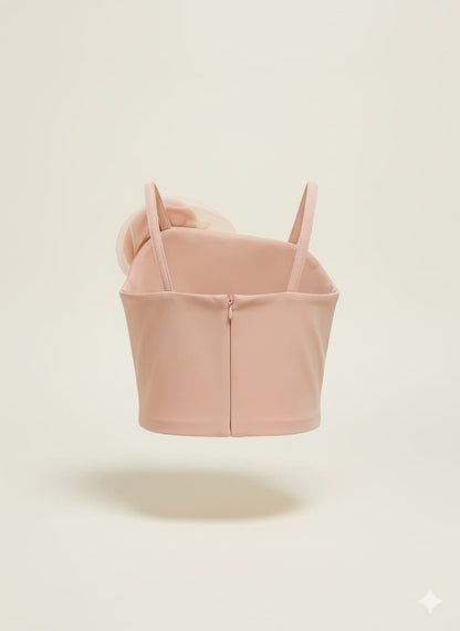 Peach Party Top with Floral Applique Strap