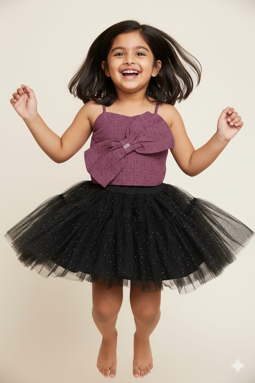 Burgundy Premium Cotton Bow Top with Stud Detailing