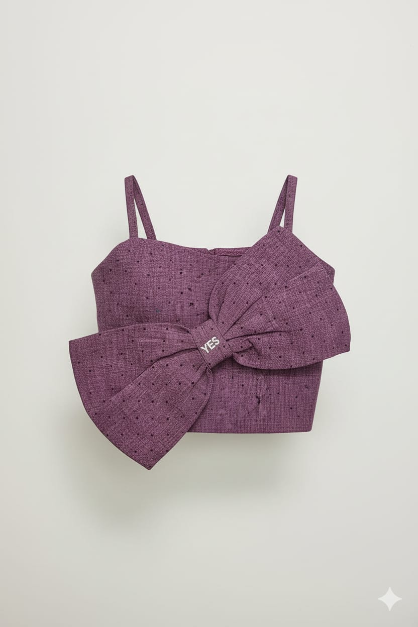 Burgundy Premium Cotton Bow Top with Stud Detailing