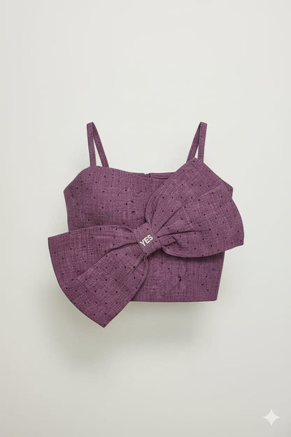Burgundy Premium Cotton Bow Top with Stud Detailing