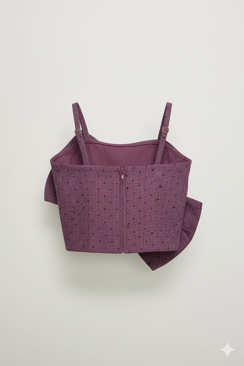 Burgundy Premium Cotton Bow Top with Stud Detailing