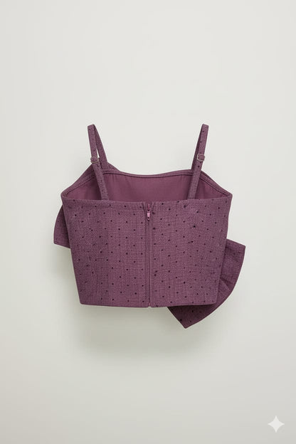 Burgundy Premium Cotton Bow Top with Stud Detailing