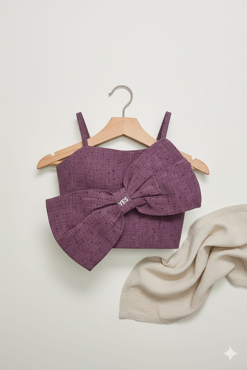 Burgundy Premium Cotton Bow Top with Stud Detailing