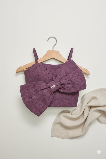 Burgundy Premium Cotton Bow Top with Stud Detailing