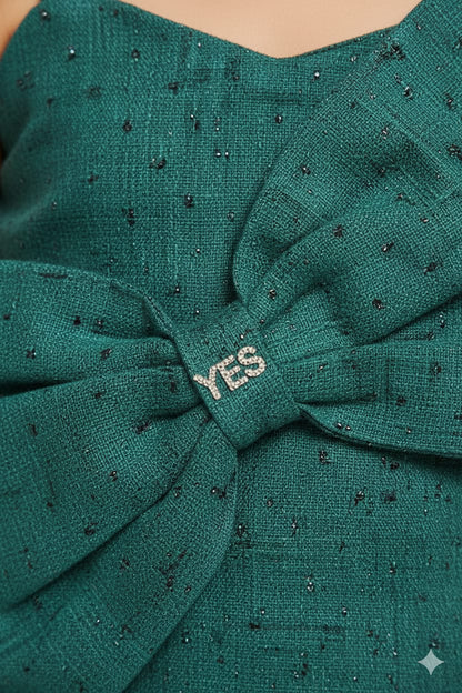 Dark Green Premium Cotton Bow Top with Stud Detailing