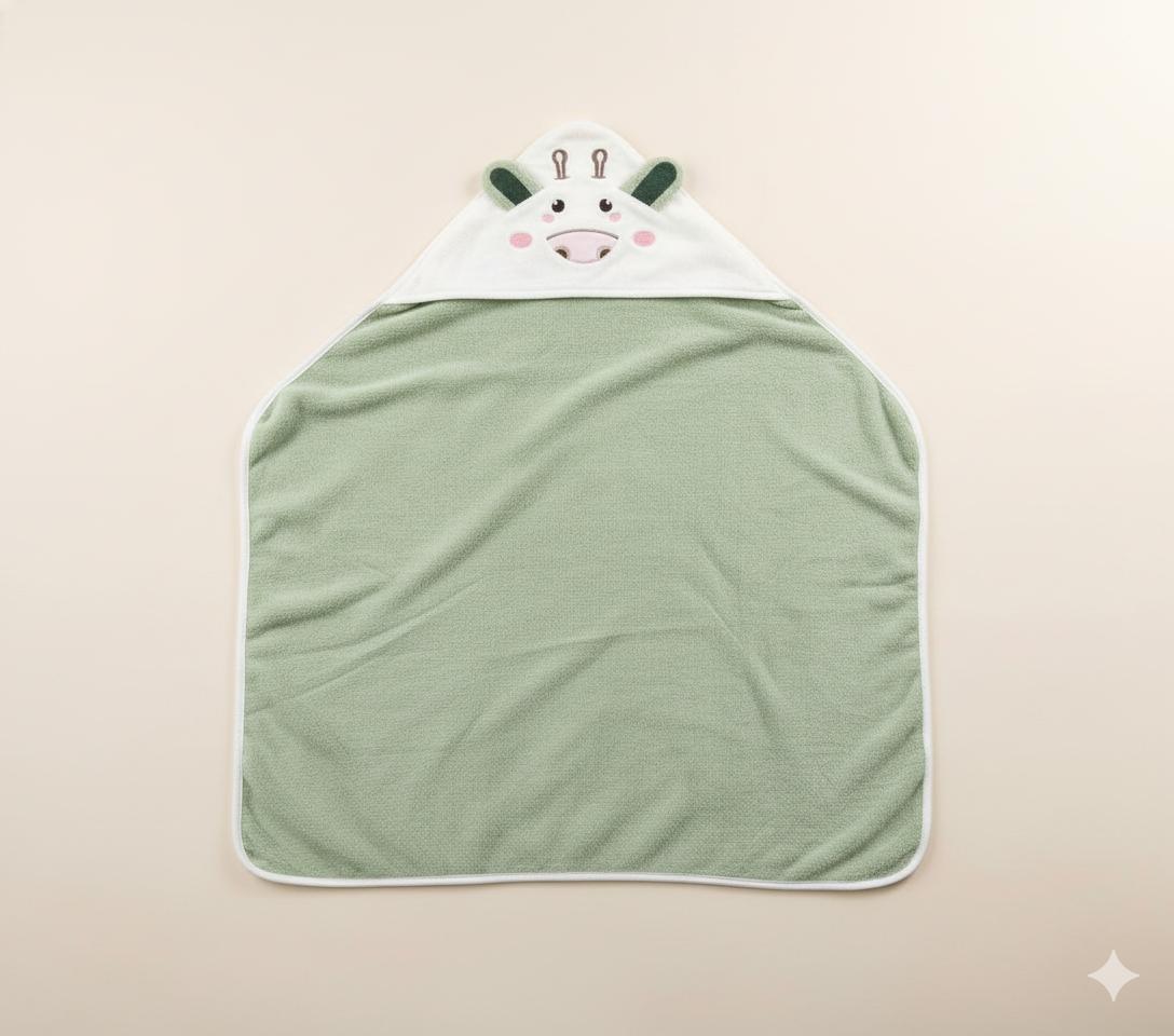 Green Baby Hooded Towel Wrap with Cute Cow Hood – Soft & Absorbent