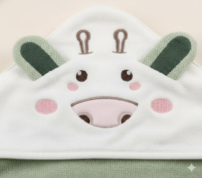 Green Baby Hooded Towel Wrap with Cute Cow Hood – Soft & Absorbent