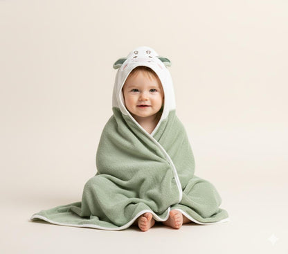 Green Baby Hooded Towel Wrap with Cute Cow Hood – Soft & Absorbent