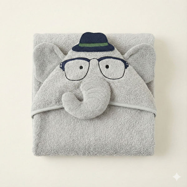 Grey Baby Hooded Towel Wrap with Cute Elephant Hood – Soft & Absorbent