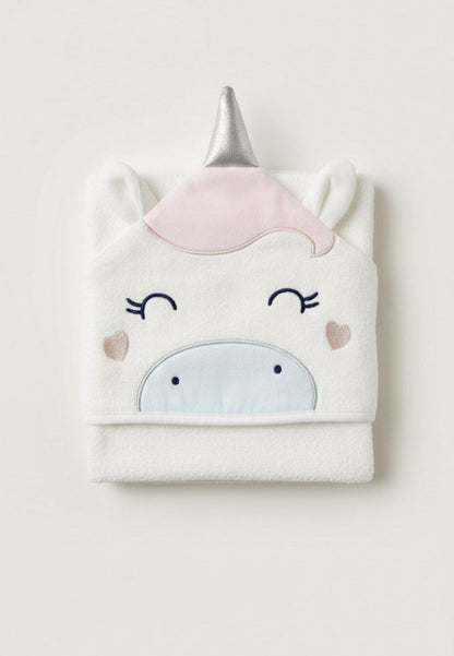 White Baby Hooded Towel Wrap with Cute Unicorn Hood – Soft & Absorbent