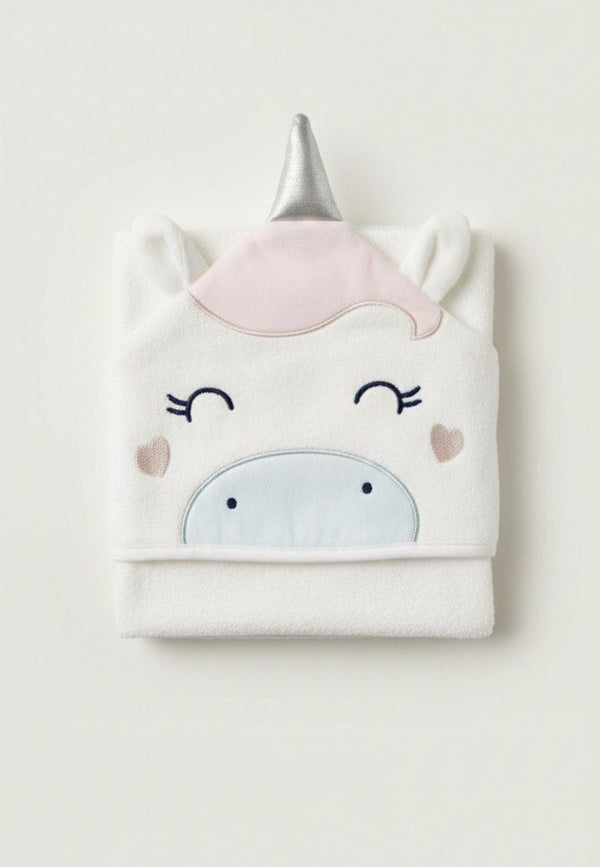 White Baby Hooded Towel Wrap with Cute Unicorn Hood – Soft & Absorbent