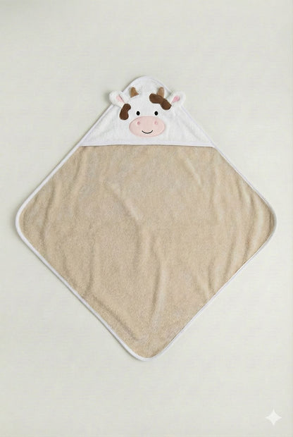 Brown Baby Hooded Towel Wrap with Cute Cow Hood – Soft & Absorbent