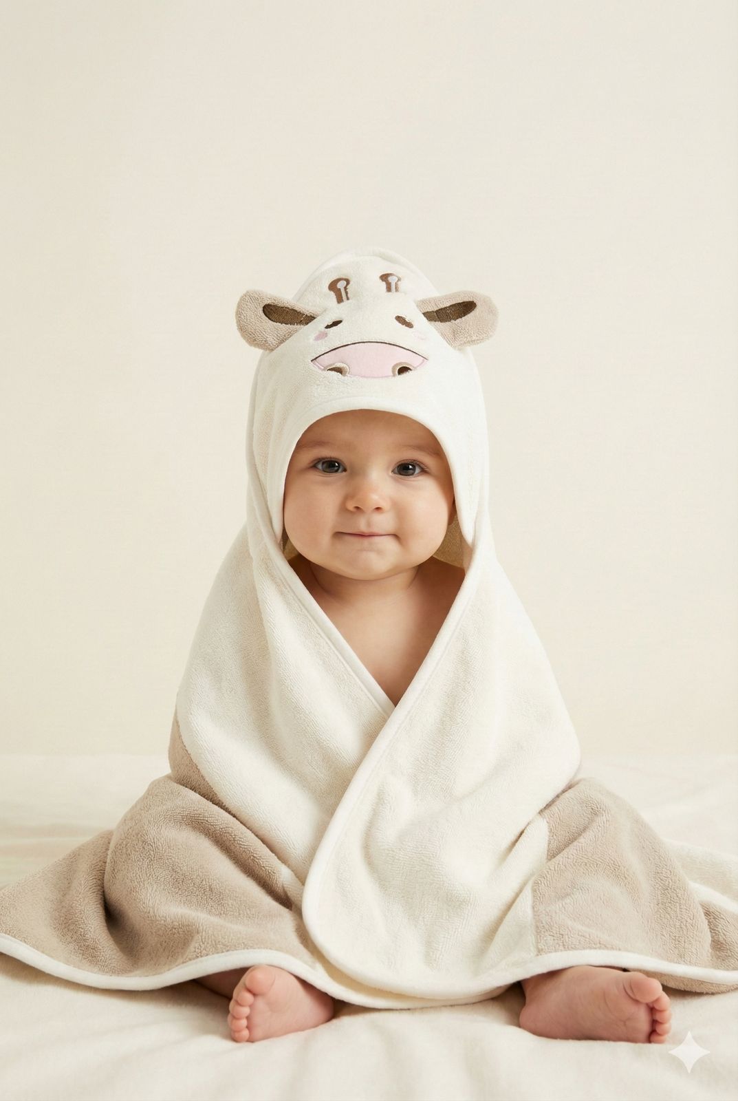 Brown Baby Hooded Towel Wrap with Cute Cow Hood – Soft & Absorbent